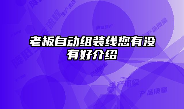 老板自動組裝線您有沒有好介紹